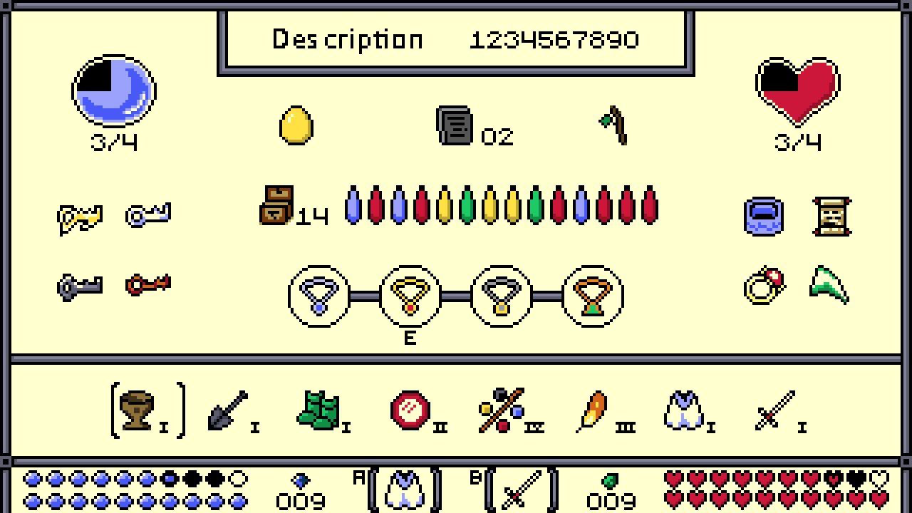 Organizing a layout for the inventory is hard! But I’m pretty happy with this, at last. Can you guess what all the items are for? <br>