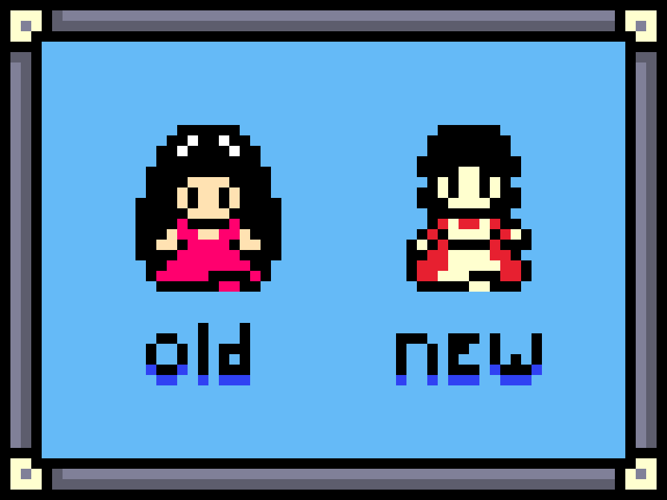 [Seni](http://www.thewakingcloak.com/post/162907962748/seni-works-hard-as-the-town-runner-carrying)and [Bipso](http://www.thewakingcloak.com/post/163722877432/bipso-is-that-kid-you-know-the-one-thatdespite) call her Mom, but **Lyda** is also the best (and possibly only) baker on the island. Her blazberry pies are to die for, and she has baked often for King Ogwarther XV and his father before him.<br>  Little known fact: when Lyda was younger, she was a bit of an adventurer herself! She used to roam parts of the island (though not the mountainous northern region, nor the depths of the forest, of course), and has even visited the Turtle Tribe on occasion. Her husband is a bit of a timid sort, and they tend to clash on how much freedom to give their children.  Does the old sprite look familiar? It’s the same as for [Firula](http://www.thewakingcloak.com/post/160774018650/meet-firula-what-to-do-when-you-have-a-love-of)!  When I originally started remaking the sprite for Firula, I ended up going in a couple different directions–the young diva and the kindly mother. The mother sprite didn’t go particularly well at first, so I saved it away and finished up Firula.  I only made a couple tweaks, though, to the new mother sprite before Lyda emerged. I’d already been toying around with another sprite and ended up making a head I liked, but didn’t fit that character. I replaced Lyda’s head with that one, fixed the arms (as ususal), ironed out some kinks with the dress, and voilà!