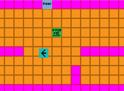 Here’s my new, revolutionary block-pushing mechanic… and a rare glimpse one of my prototype rooms for [#**TheWakingCloak**](https://twitter.com/hashtag/TheWakingCloak?src=hash)! The neon colors motivate me!  The prototype room lets me explore and refine mechanics before I put them in the wider world of the main game, which has a lot more code. It’s a good way to untangle and refactor without getting lost. I originally was attempting to make it as ugly as possible by picking horrible colors, but it actually ended up looking kinda neat…<br>