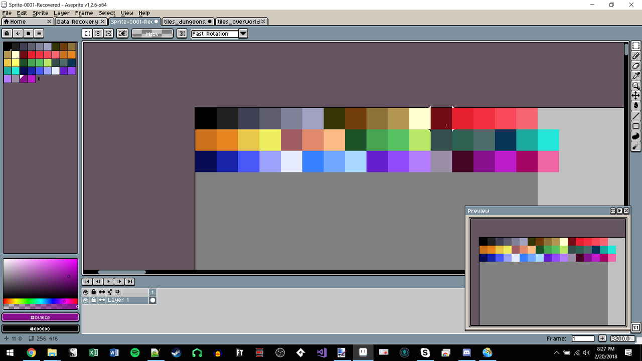 It’s been a long few weeks, but I still got some stuff done! First, did a bit of a “palette cleanser.” Still some tweaks to be made (lots of samey reds for example), but I’ve already removed a lot of colors that were too similar (wayyyy too many grays) and messed with a few of the other minor colors.  Also some (very) WIP walls! As you saw in the pushin’ blocks gif, I switched to a more traditional Zelda-dungeon view for my interiors (I’m considering a post on why I went this direction, but essentially it allows for more flexible level design). Oh, and the blue walls have a very special secret about them that nobody will know until the game releases! :D