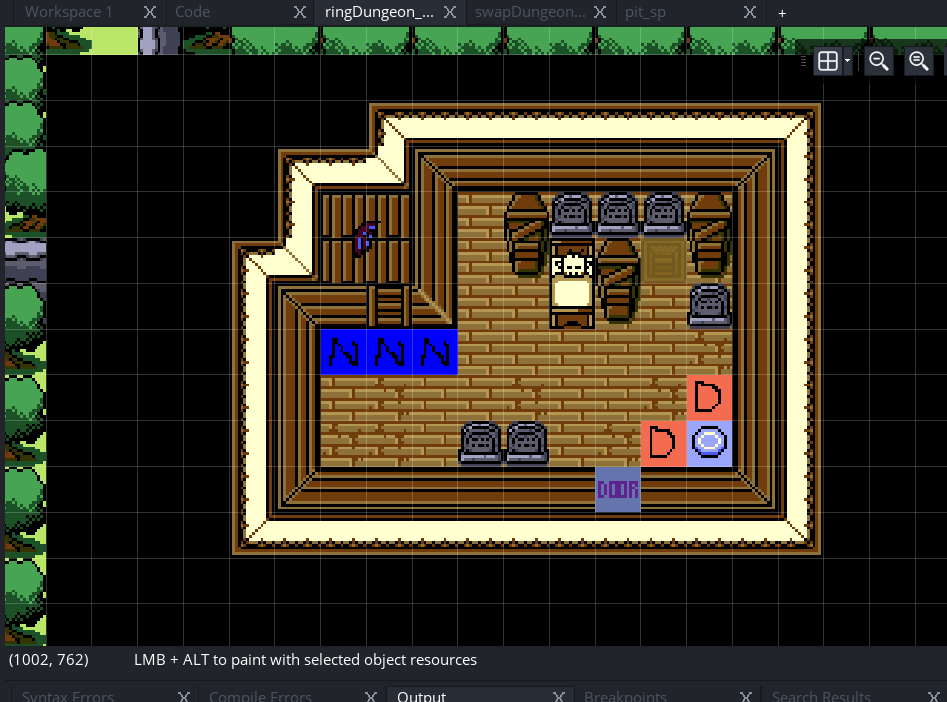 Worked on this guy some more–coding, writing, pixeling. As you can see, his home decoration skills are impeccable!<br>